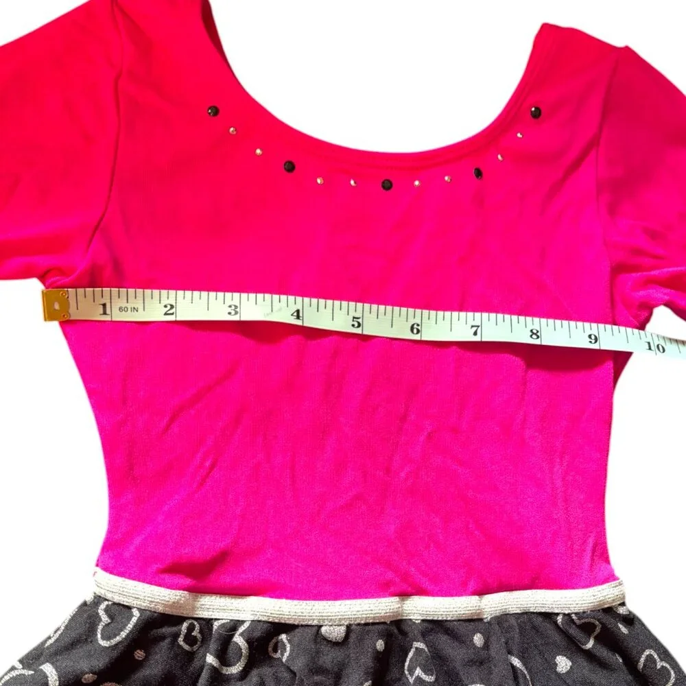 Jacques Moret girl skirted leotard pink black long sleeve gymnastic dance XS 4-5